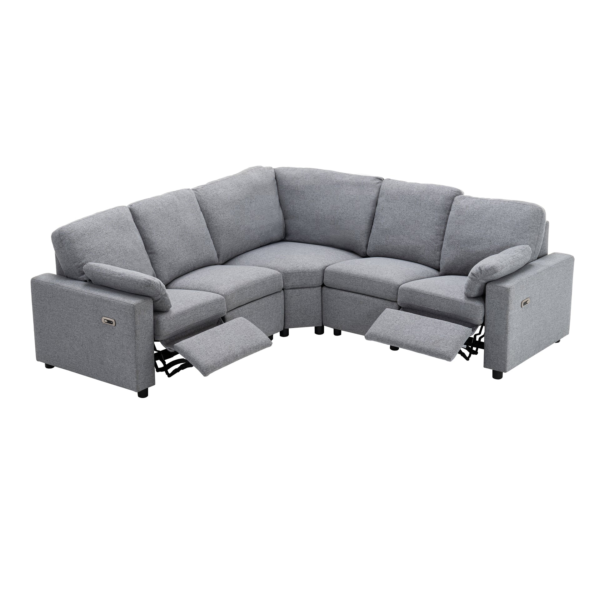 89" Power Recliner Sectional Sofa Home Theater Reclining Sofa With Two Usb Ports, Two Storage Drawers For Living Room, Gray Gray Foam Linen 5 Seat