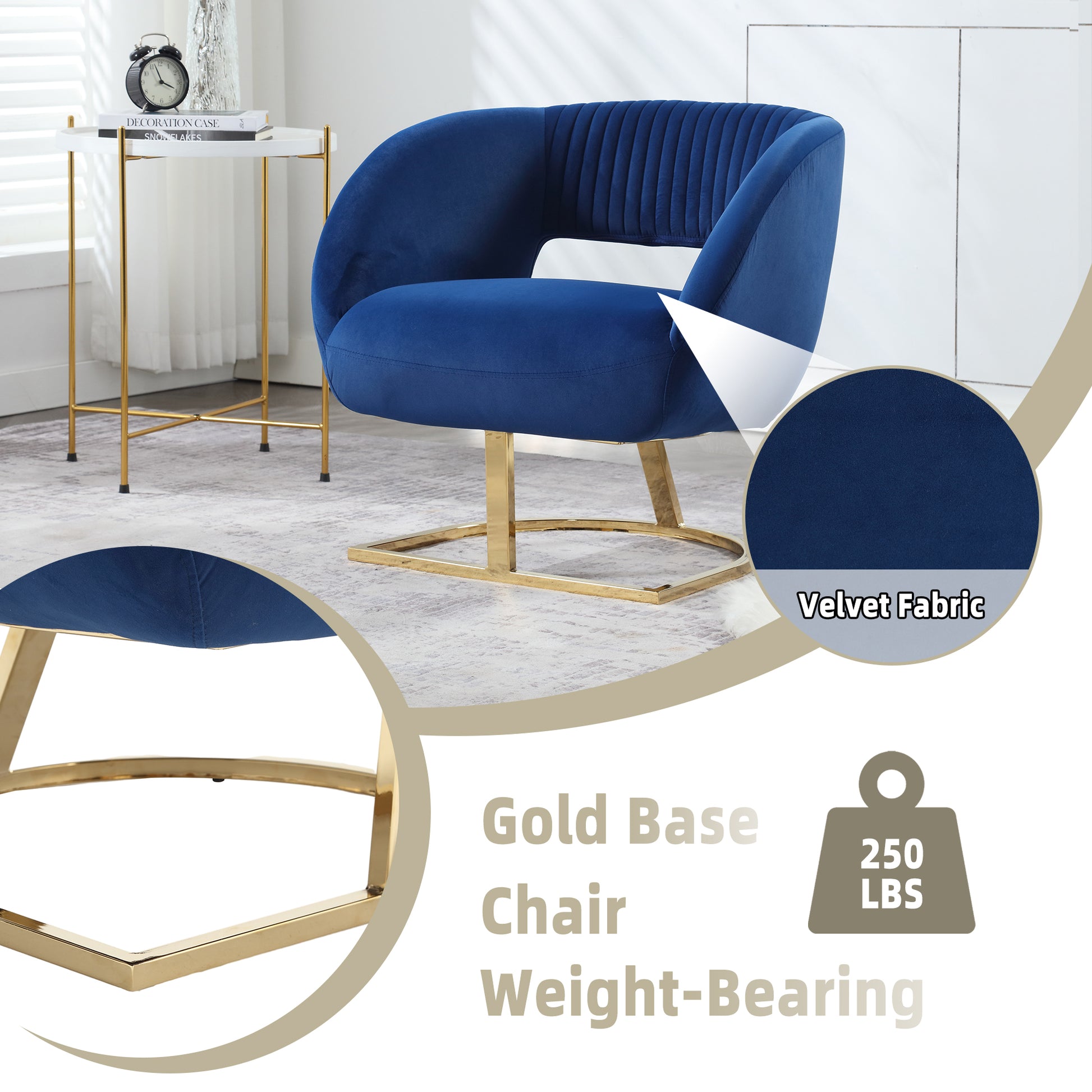 Coolmore Modern Chair With Velvet Fabric, Mid Century Chair With Wide Upholstered, Armchair For Living Room, Lounge, Bedroom Navy Navy Primary Living Space Foam Velvet