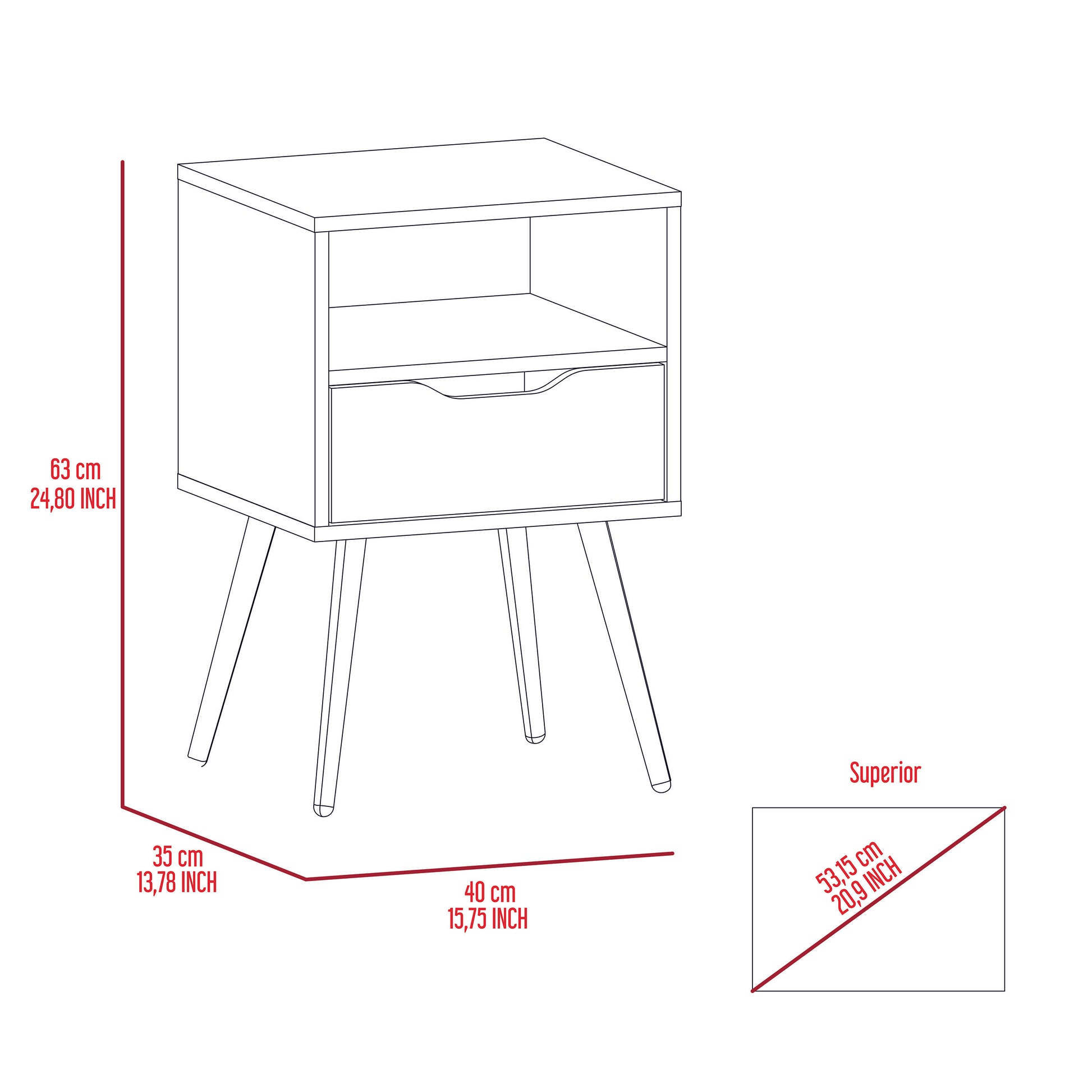 Allie Nightstand, Superior Top, Open Shelf, One Drawer Multicolor Bedroom Contemporary Pine Melamine Engineered Wood