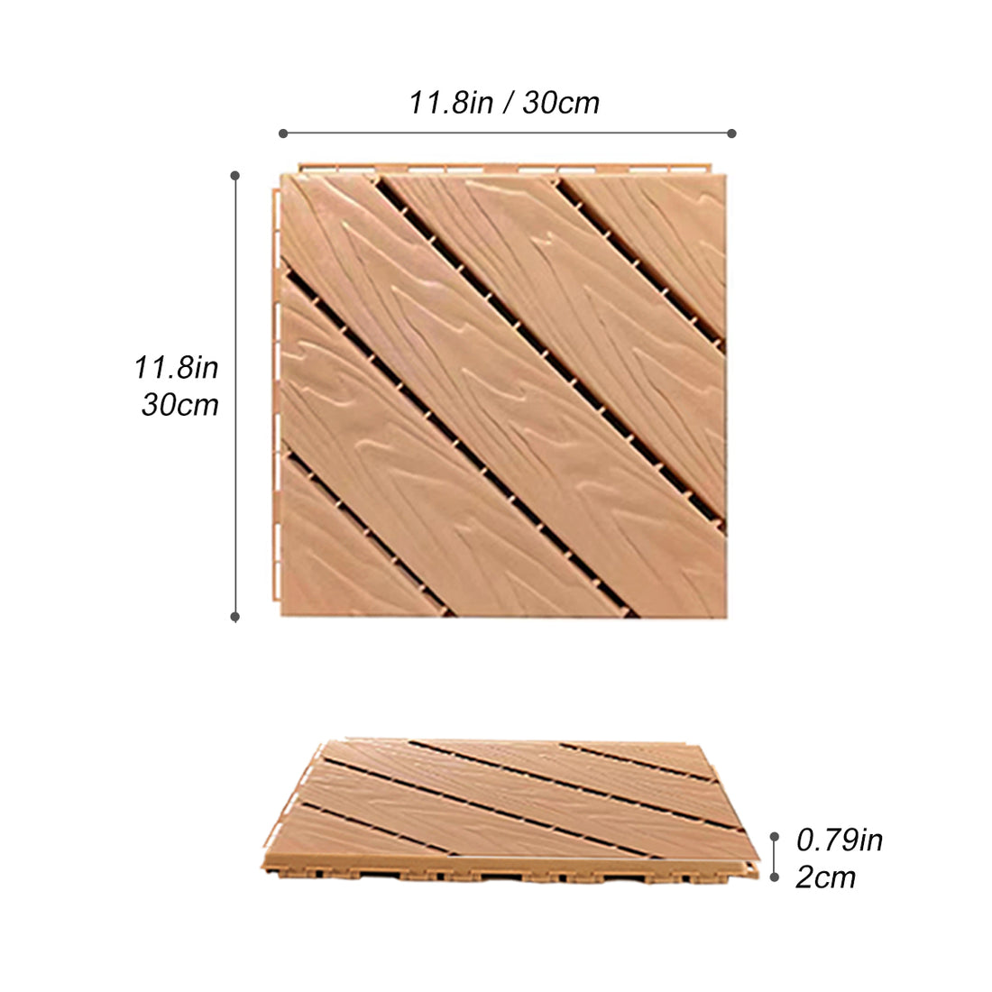 Plastic Composite Deck Tiles Set Of 35Pcs, Composite Decking Resist Rust, Water, Weather, Easy To Diy & Maintain, Ideal For Patios, Balconies, Rooftops, Decks, Indoor&Outdoor, 12X12" Wood Color Wood Modern Plastic Plastic