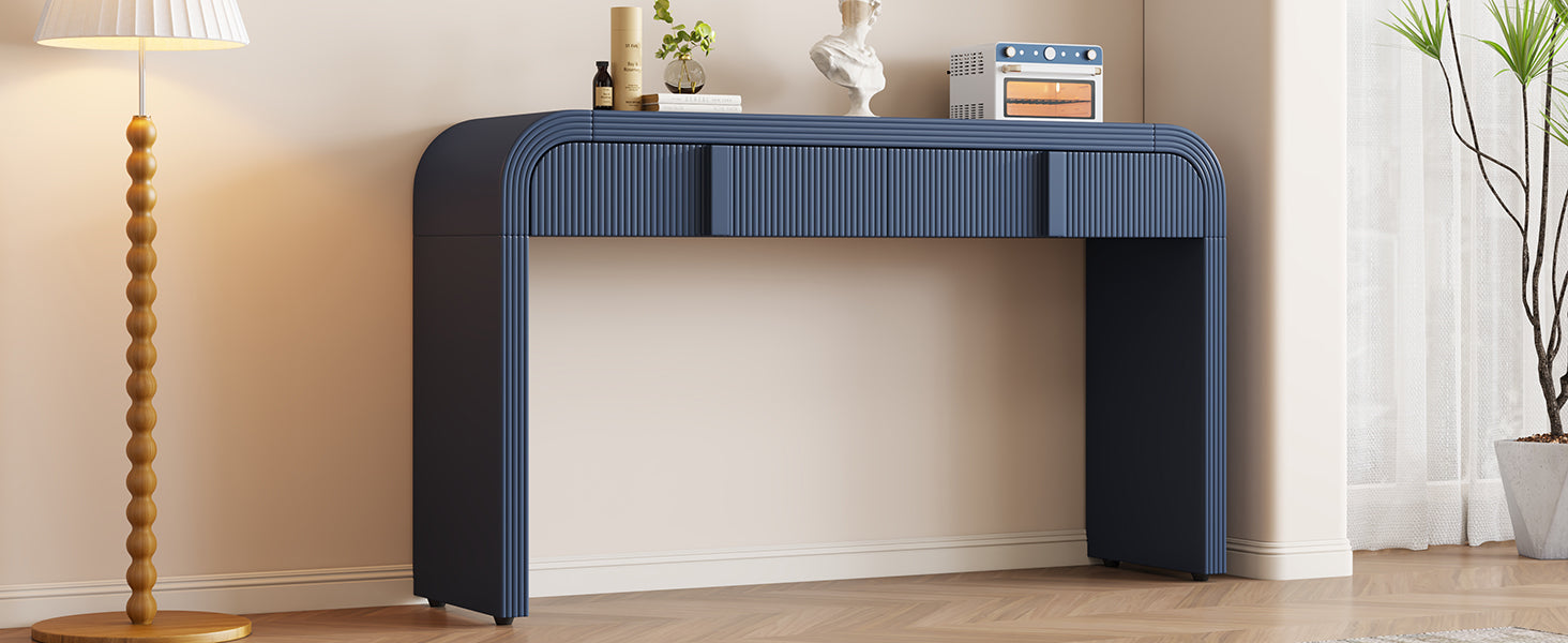 Unique Modern Rounded And Smooth Surface Console Table With 2 Drawers For Living Room And Entryway Navy Blue Navy Blue Primary Living Space Drawers Glossy Mdf