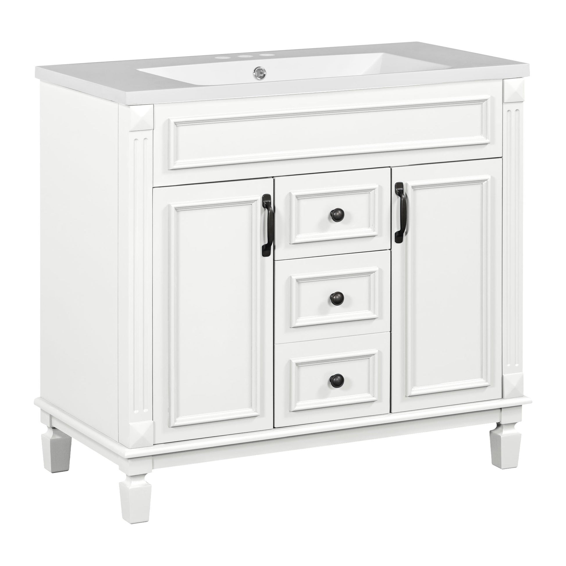 36'' Bathroom Vanity With Top Sink, Modern Bathroom Storage Cabinet With 2 Soft Closing Doors And 2 Drawers, Single Sink Bathroom Vanity White Mdf