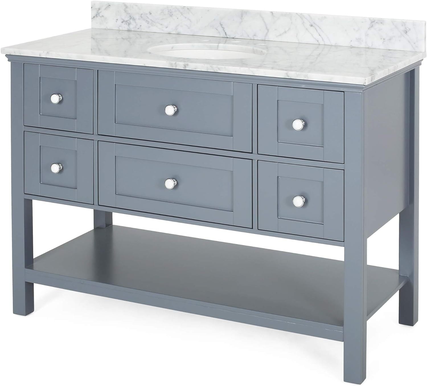 49'' Bathroom Vanity With Marble Top & Ceramic Sink, Open Shelf, 5 Drawers, Gray Same As N759S999002G Grey Plywood