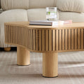 42.52 Inch Modern Wooden Handcraft Drum Coffee Table Irregular Shaped Coffee Table For Living Room,Small Coffee Table With Sturdy Pedestal,Natural Color Natural Solid Wood Mdf