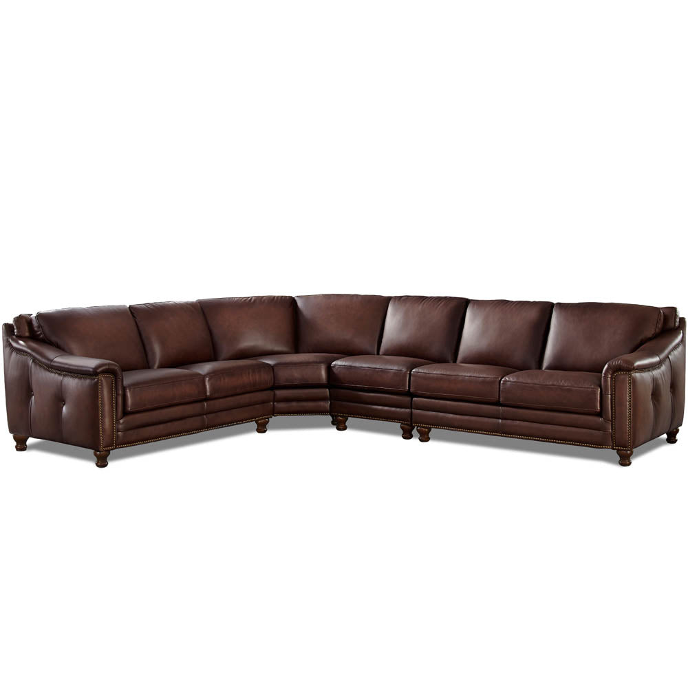 Belfast Leather Sectional Brown Genuine Leather Wood Primary Living Space Medium Firm Cushion Back Mid Century Modern L Shaped Eucalyptus Square Arms Down Filling Leather 6 Seat