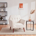 Accent Chairs For Bedroom, Midcentury Modern Accent Arm Chair For Living Room, Linen Fabric Comfy Reading Chair, Tufted Comfortable Sofa Chair, Upholstered Single Sofa White Bedroom Modern Solid Wood