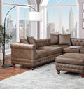 Dark Coffee 4Pc Sectional Set 3X Reversible Loveseat Chaise And 1X Ottoman Tufted Couch Pillows Dark Coffee Faux Leather Wood Primary Living Space Tight Back Contemporary,Luxury,Traditional Modular