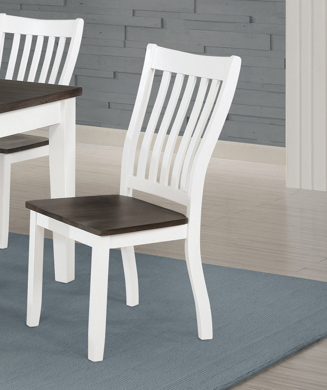 Set Of 2 Wooden Dining Chairs, Distressed White And Espresso Off White Dining Room Dining Chairs Slat Back Set Of 2 Mdf Acacia