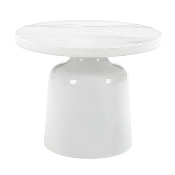 Zaid End Table, Engineering Marble & White High Gloss Finish Lv04226 White Wood