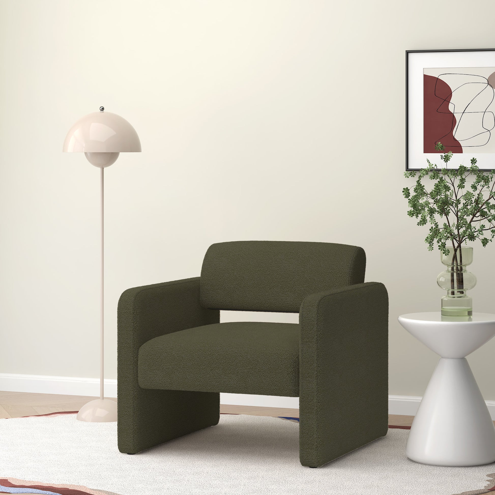Green Single Sofa Chair, Upholstered Comfortable Chair With Armrests,