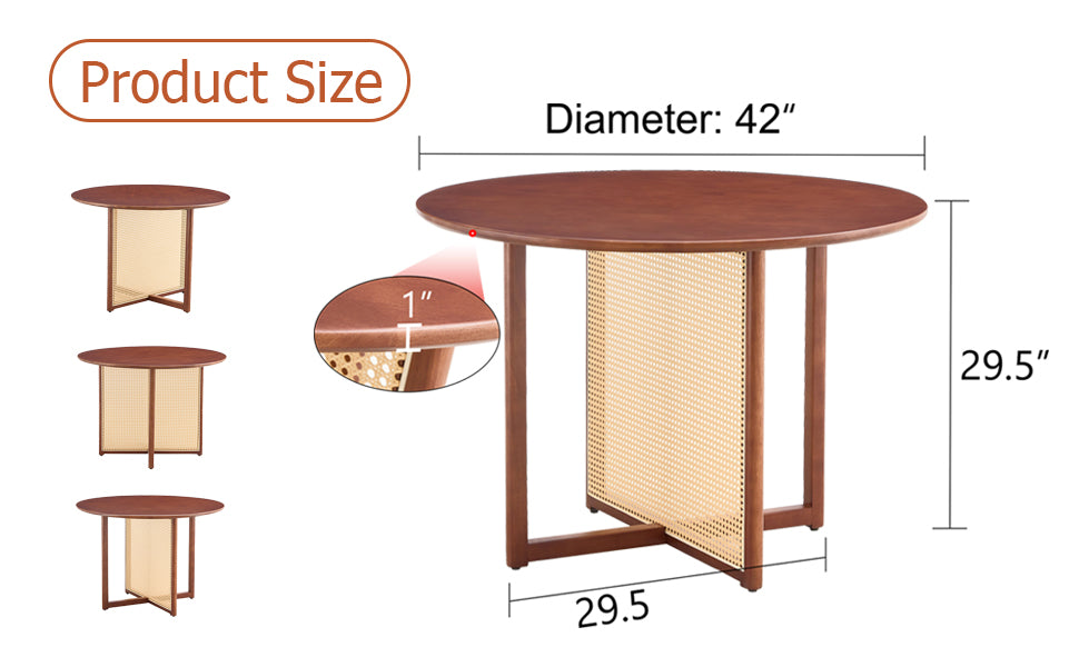 Chinese Countryside Retro Solid Wood Round Table, Simple Modern Imitation Rattan Table, Wooden Table, Desk. Suitable For Dining Room, Living Room, Office Walnut Rubber Wood