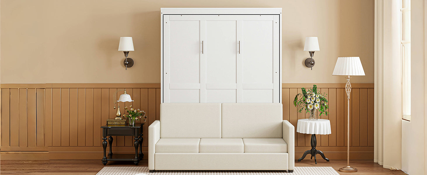 Full Size Murphy Bed Wall Bed With Cushion,White Full White Mdf Lvl