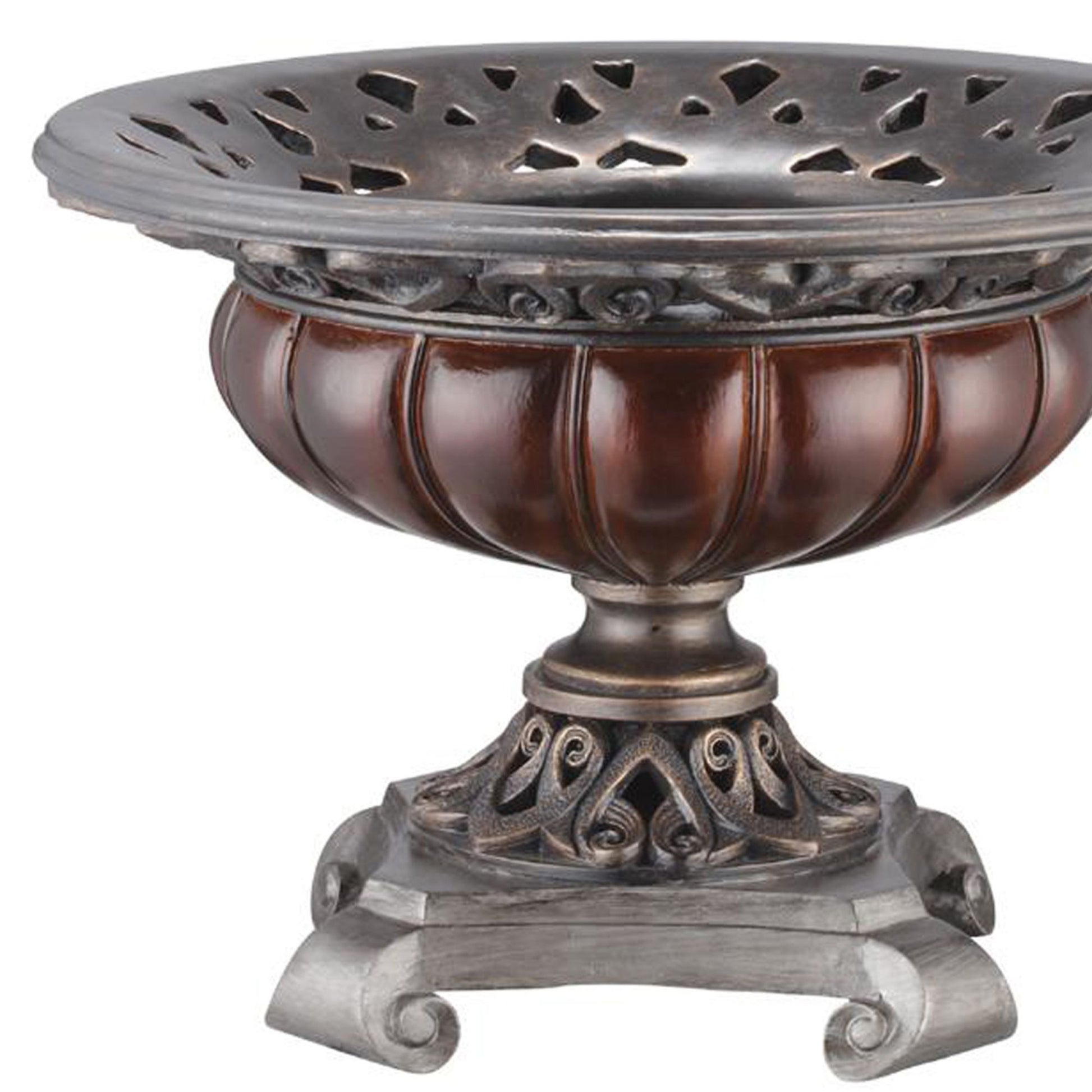 12" Tall Polyresin Decorative Bowl, Bronze Roman Design Silver Polyresin