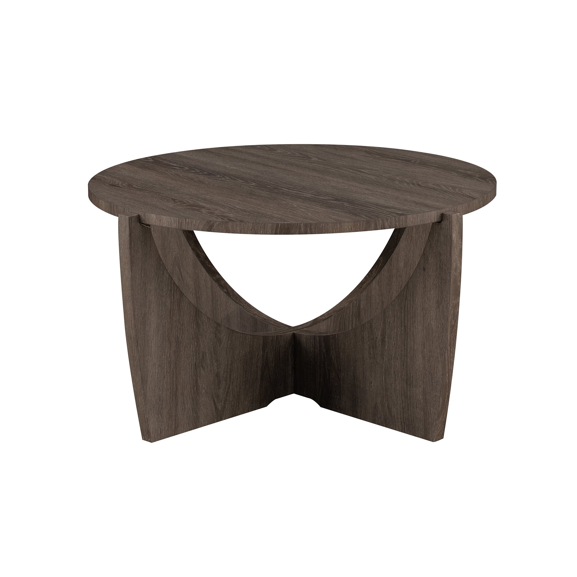 Contemporary Open Arch Base Round Coffee Table Cerused Ash Dark Gray Mdf Mdf