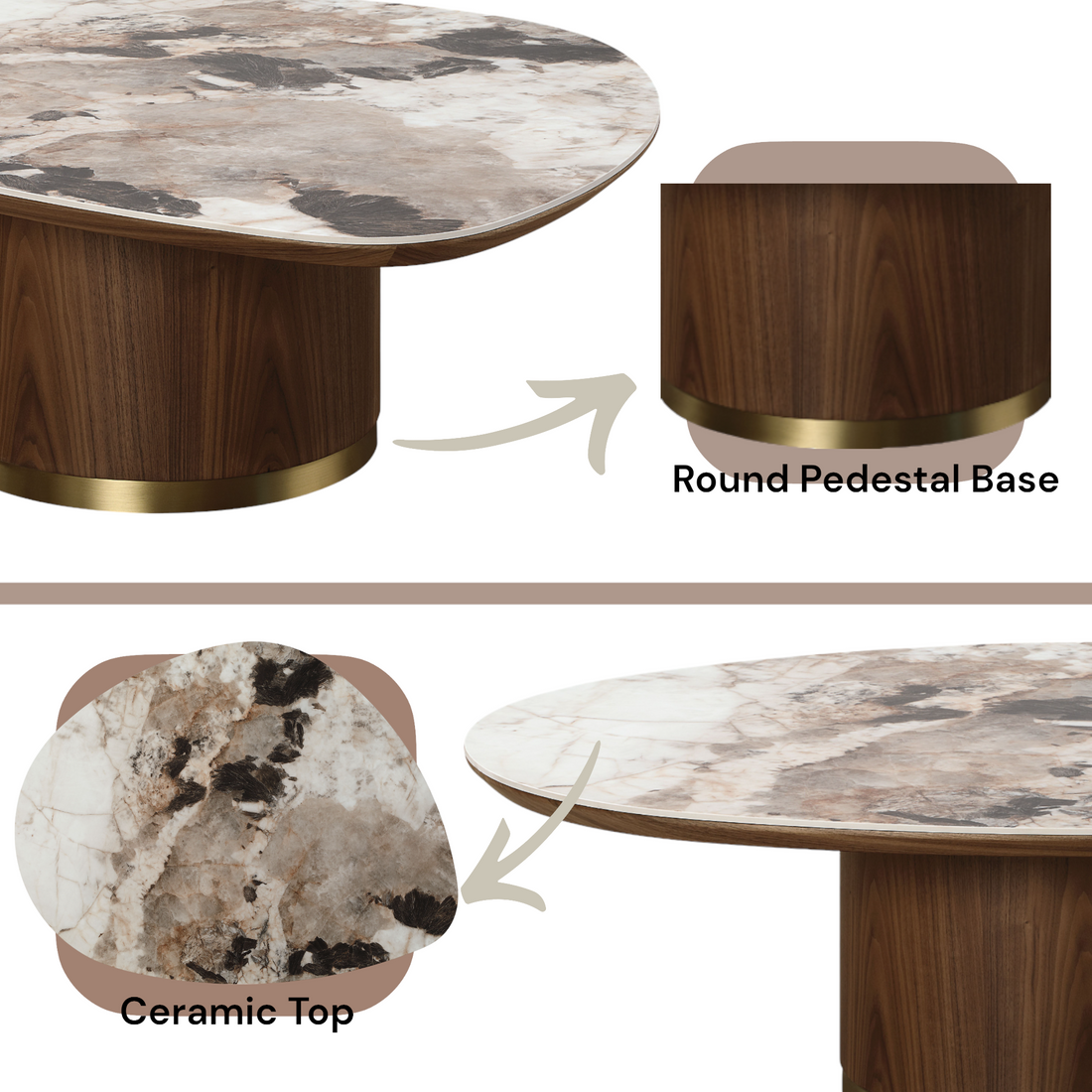 Willene Coffee Table W Ceramic Top, Ceramic Top & Walnut Finish Lv03155 Multicolor Mdf Steel