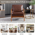 Coolmore Mid Century Modern Accent Chair, Comfy Fabric Living Room Chairs With Solid Wood Frame, Lounge Reading Armchair, Easy Assembly Brown Pu Brown Primary Living Space Foam Pu