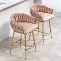 26'' Counter Height Bar Stools Set Of 2 Kitchen Island Counter Bar Stool With Hand Wave Back,Golden Chromed Base And Footrest Pink Pink Kitchen Modern Foam Velvet