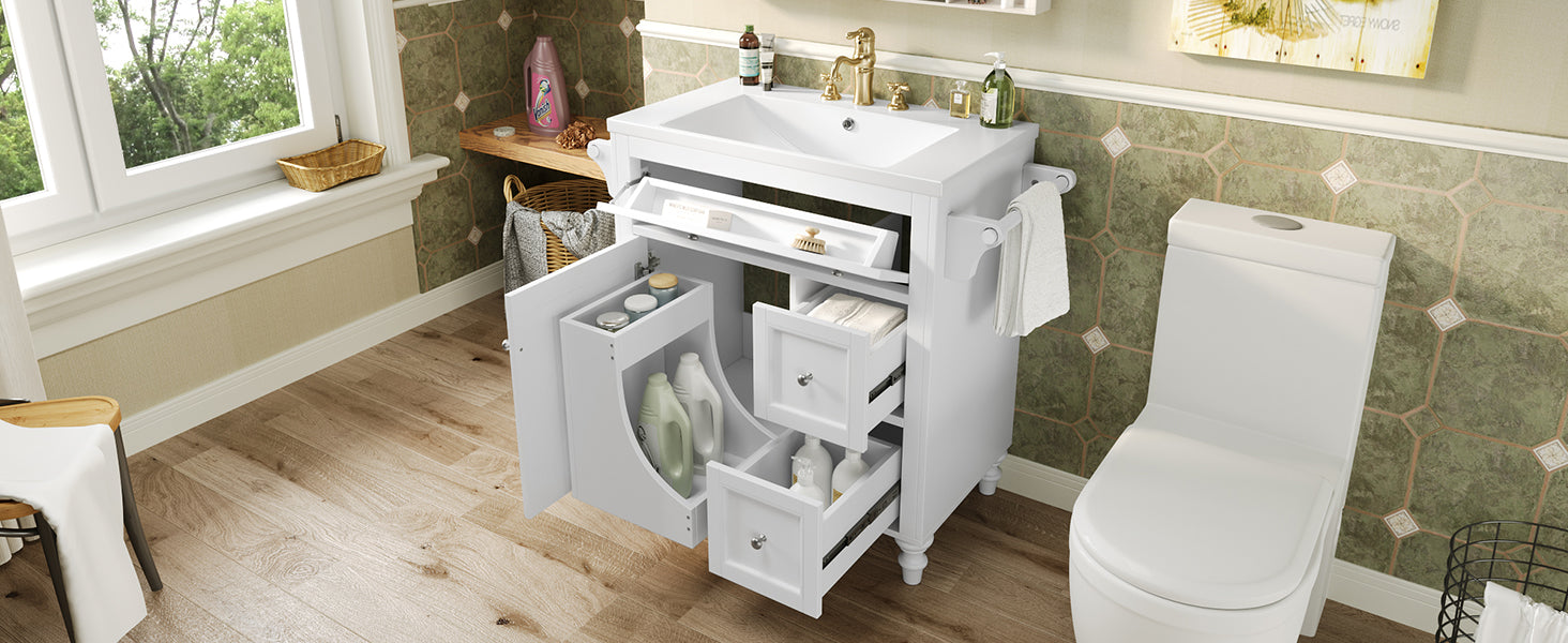 30'' Bathroom Vanity With Top Sink, Modern Bathroom Storage Cabinet With 2 Drawers And A Tip Out Drawer, Single Sink Bathroom Vanity Same As Sw000143Aak White Bathroom Modern Solid Wood Mdf Resin