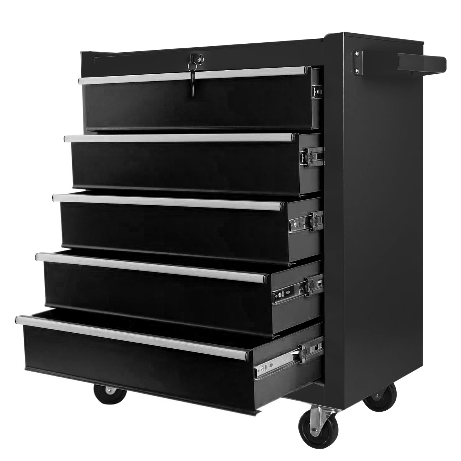 High Capacity Rolling Tool Chest With Wheels And Drawers, 5 Drawer Tool Storage Cabinet Black Iron