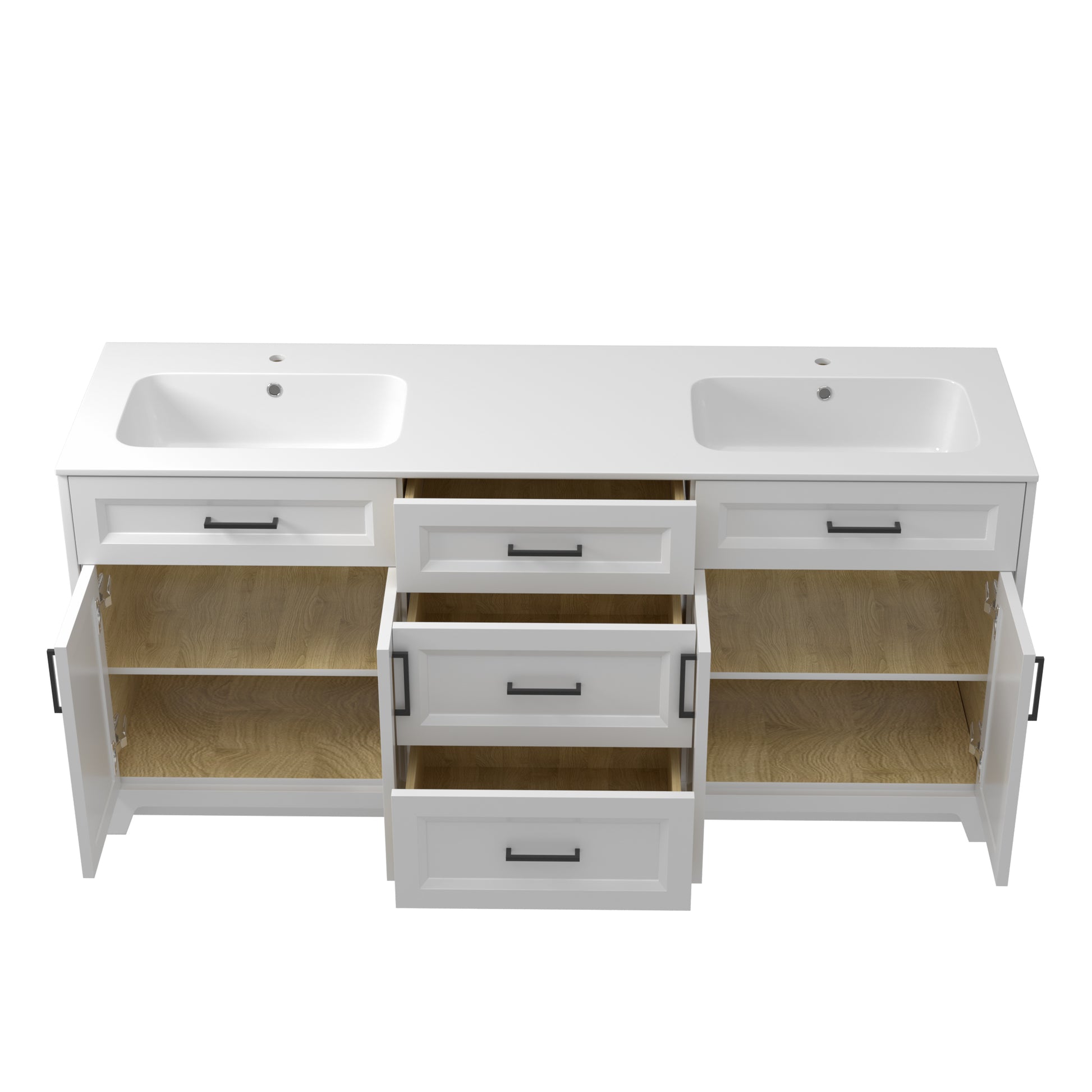 Solid Wood 72 Inch Bathroom Vanity With Double Sink Combo, Modern Vanity Cabinet With 4 Soft Closing Doors & 3 Full Extension Dovetail Drawers White 3 White 4 4 48 In & Above 32 To 35 In Soft Close Doors Bathroom Freestanding Luxury,Modern 20 25 Inches