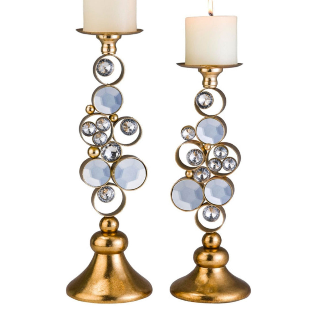 14" And 16" Tall Polyresin "Malha" Candleholder, Gold Finish Set Of 2 Multicolor Polyresin