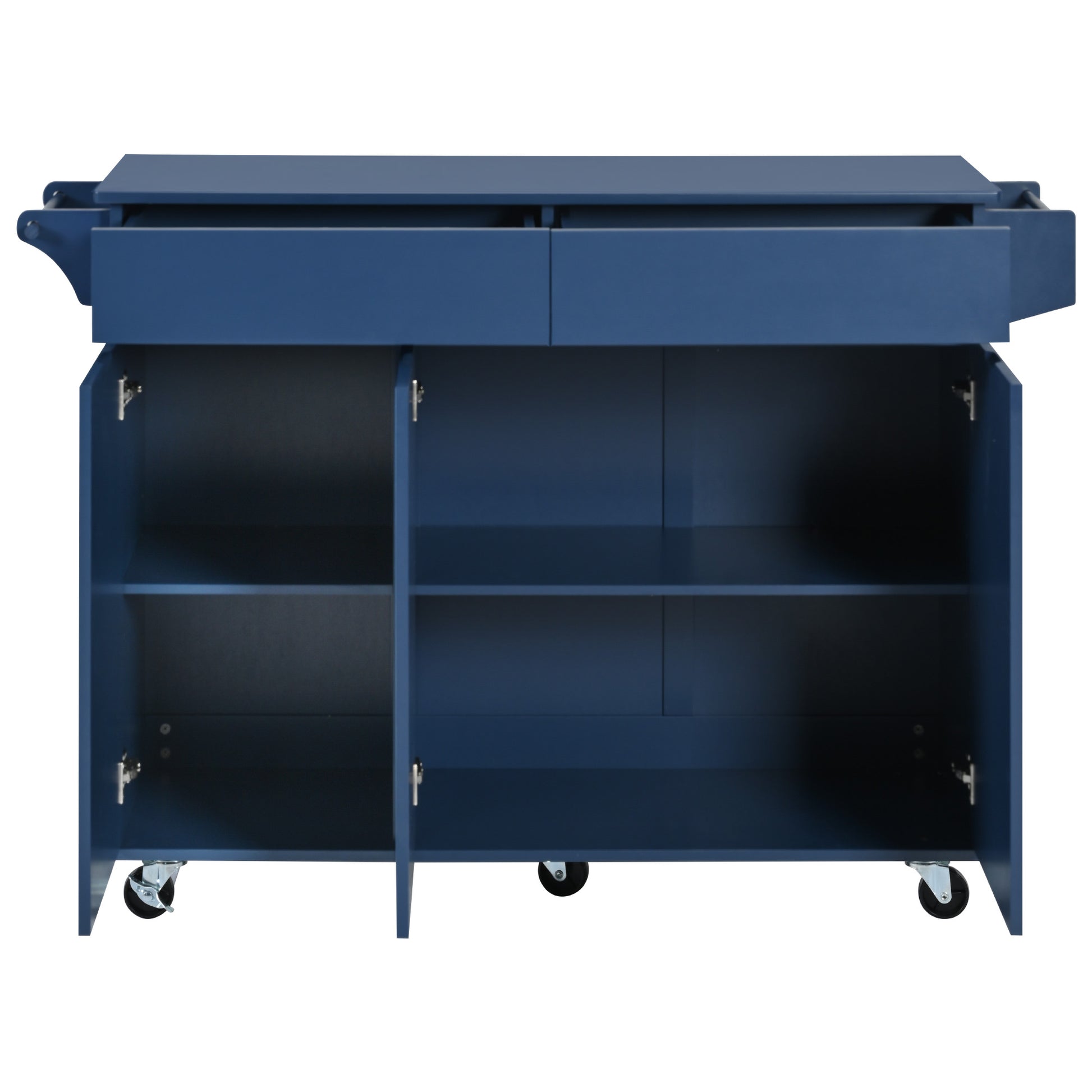 K&K 53.2'' Kitchen Island With Drop Leaf, Kitchen Storage Cart With Spice Rack, Towel Rack And 2 Drawers, Rolling Kitchen Island On Wheels With Adjustable Shelves For Kitchen, Dining Room, Navy Blue Navy Blue Brown Kitchen