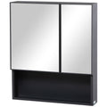 Kleankin Wall Mounted Medicine Cabinet, Bathroom Mirror Cabinet With Double Doors And Storage Shelves, Black Black Stainless Steel