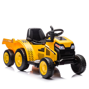 12V Kids Ride On Electric Tractor Black Knight,Kids Ride On Toy.2Wd,Non Skid Tires, Steering Wheel, Foot Pedal,With Removable Storage Tug,Light,Bluetooth,Music,Mp3,Usb,Power Display For Kids Aged 2 3. Yellow 50 99 Lbs Polypropylene