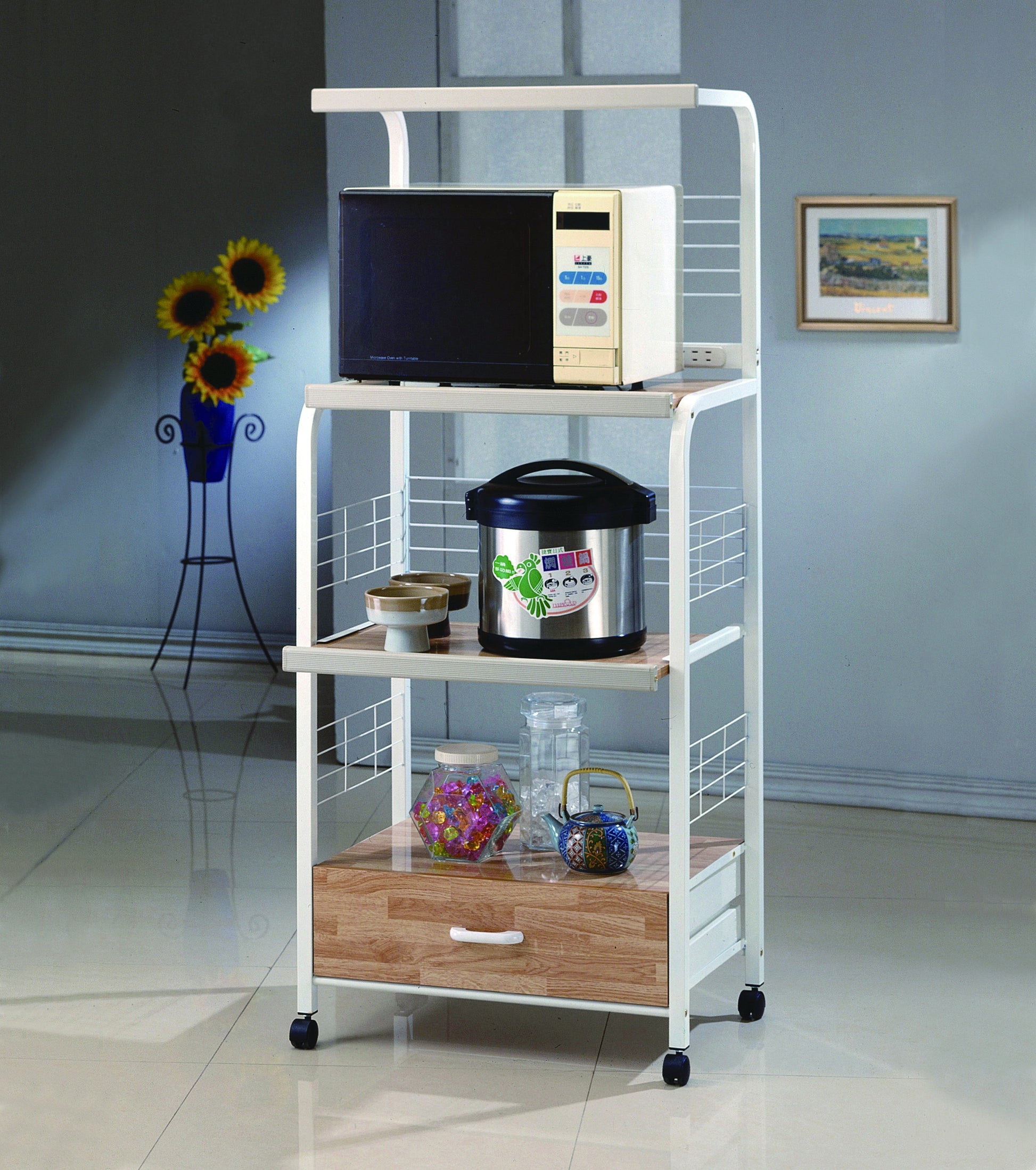 Kitchen Shelf On Casters Metal White