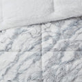 Marble Faux Fur Comforter Set King Grey Blue Marble