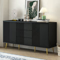 Modern Sideboard With Geometric Line Design, Conical Metal Legs, And Central Drawers For Stylish Storage, Suitable For Study, Entryway And Living Room Black Primary Living Space American Design Mdf