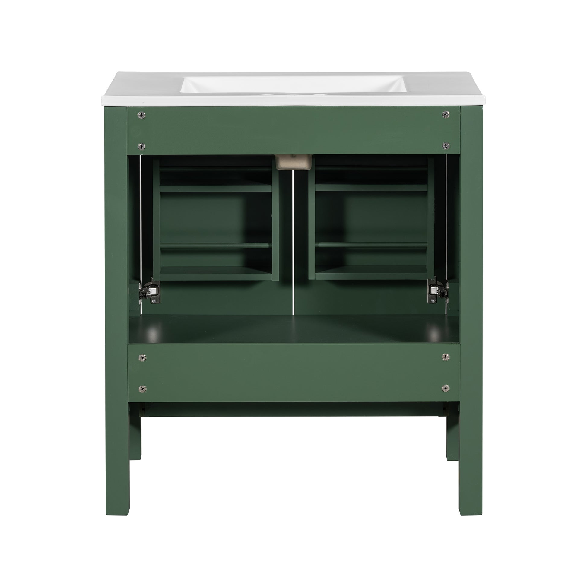 30 Inch Green Bathroom Vanity With Single Sink, Combination Under Counter Sink, Bathroom Storage Cabinet With 2 Doors And A Drawer, Soft Closure, Multifunctional Storage, Solid Wood Frame Green Bathroom Solid Wood Mdf