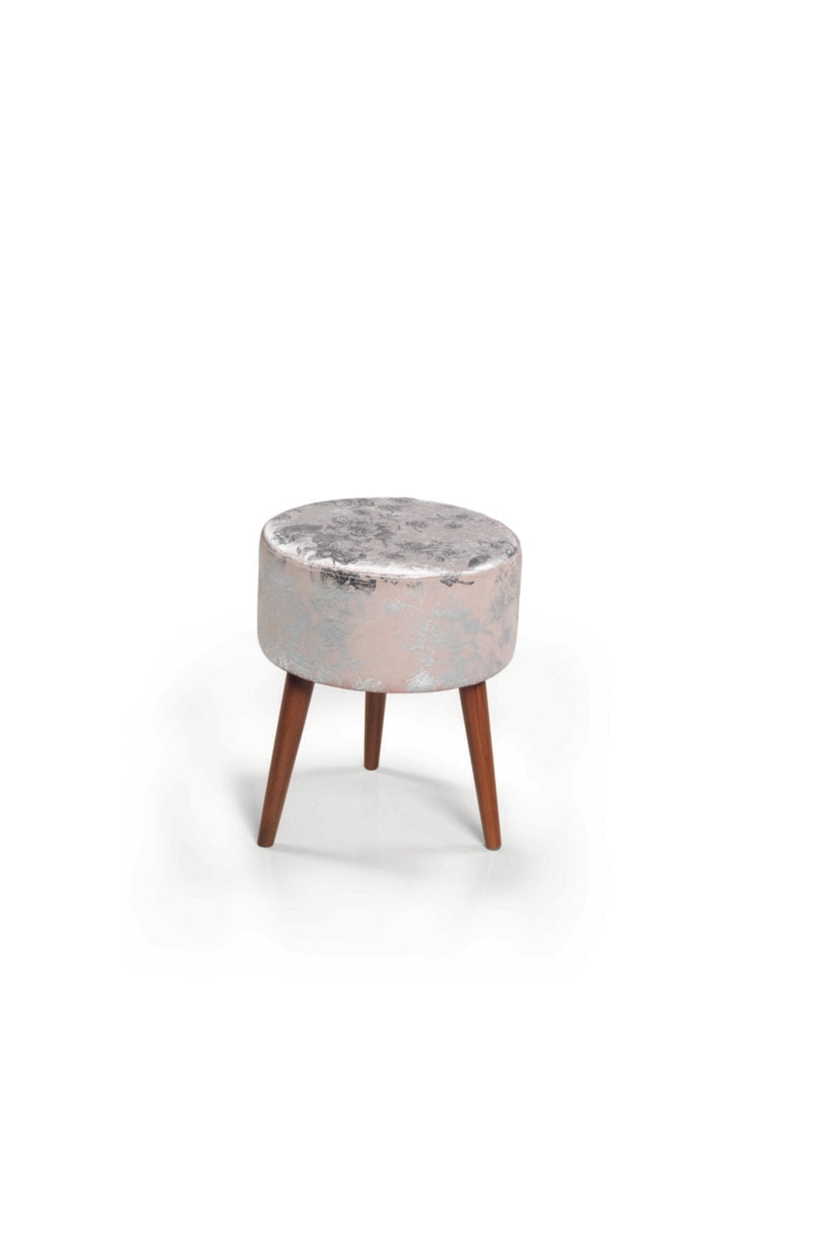 Flora Ottoman 106 Ivory Silver Pattern Ivory Chenille Wood Chenille White Contemporary Oval Foam