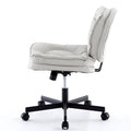 Armless Office Desk Chair With Wheels: Pu Leather Cross Legged Wide Chair,Comfortable Adjustable Swivel Computer Task Chairs For Home,Office,Make Up,Small Space,Bed Room Creamy White Antique Fiber Foam And Polyester Fiber Pad Pvc