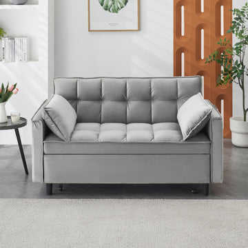 55 Inches Grey Modern Velvet Sofa, Seating Sofa With Backrest, Soft And Comfortable Living Room Furniture, 3 In 1 Convertible Sofa Bed For Living Room Bedroom Gray Velvet 2 Seat