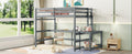 Full Size High Loft Bed With Built In Desk, Ladder Platform, Ladders, Guardrails ,Grey Full Grey Bedroom American Design Pine