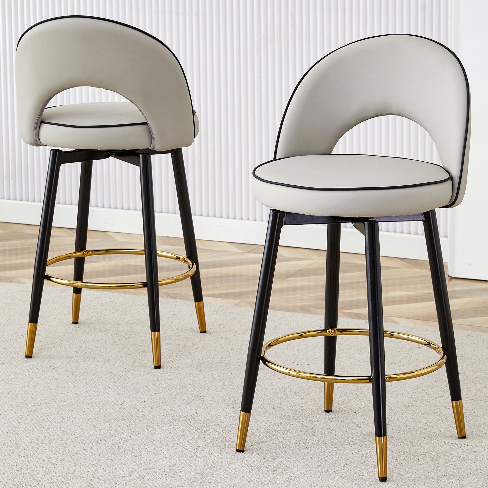 360 Rotatable Bar Chair.Modern Pu Comfortable Upholstered Bar Chair With Smooth And Beautiful Metal Legs For Dining Room, Kitchen, Terrace And Guest Office Chair . Gray Bar Stools Set Of 2 Pu