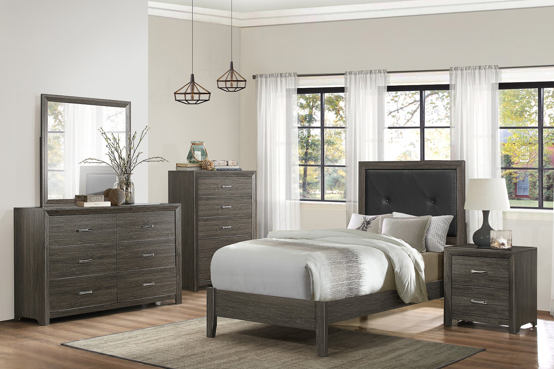 Dark Gray Finish Storage Drawers Chest 1Pc Chrome Tone Handles Contemporary Design Bedroom Furniture Dark Gray Bedroom Contemporary Wood