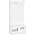 Homcom Modern Hall Tree, Entryway Coat Rack With Shoe Bench, 5 Hooks, Storage Shelf And Slatted Door Cabinet For Hallway, White White Particle Board