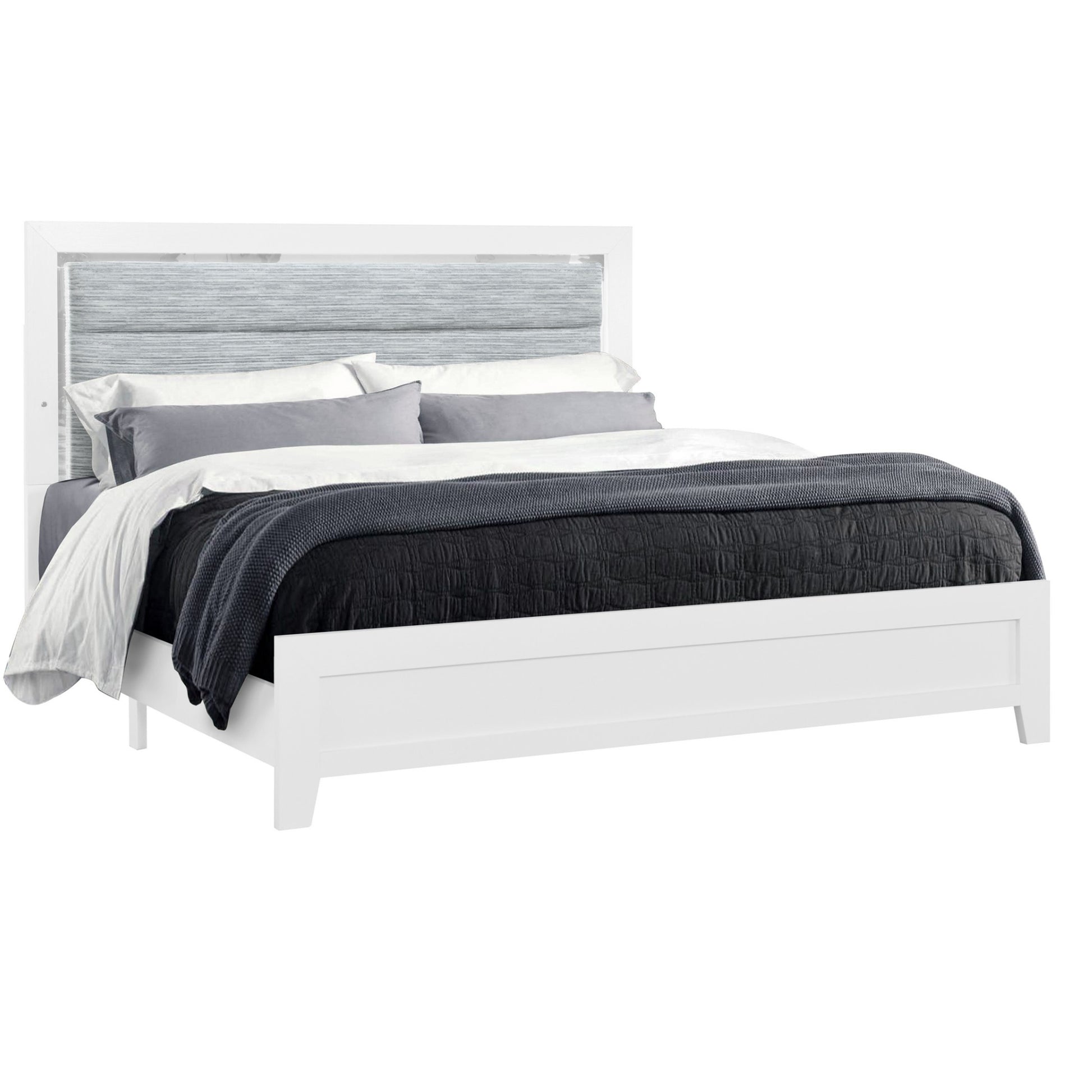Omoda White Twin Bed With Led White Rubber Wood