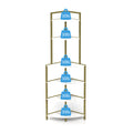 6 Tier Corner Open Shelf Modern Bookcase Wood Rack Freestanding Shelving Unit,Plant Album Trinket Sturdy Stand Small Bookshelf Space Saving For Living Room Home Office Kitchen Small Space Rustic Brown Gold White Corner Office American Design,Rustic