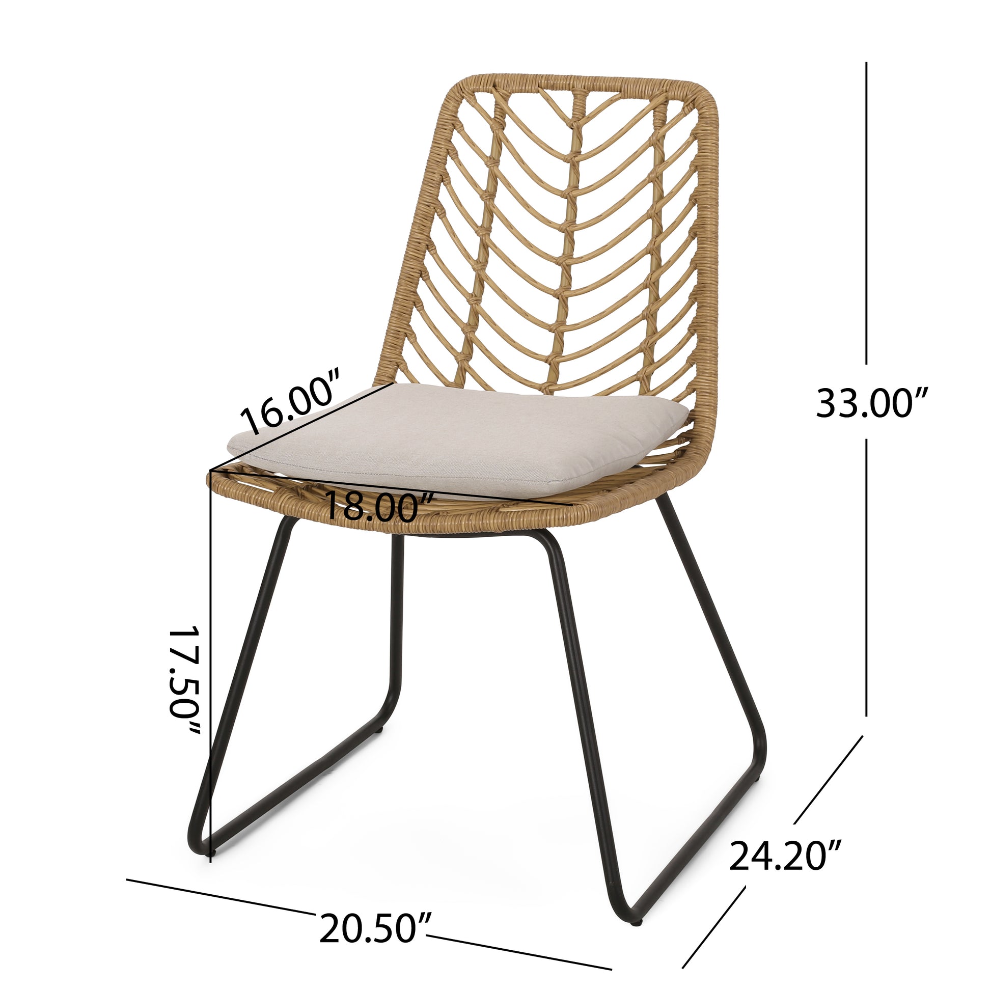 Deja Chair,2Pcs With 2 Cushions Light Brown Rattan