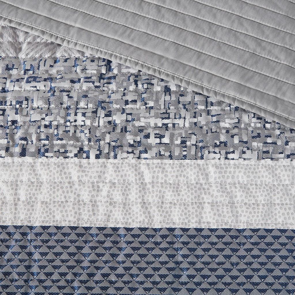 6 Piece Reversible Jacquard Quilt Set With Throw Pillows Navy King Cal King Navy Cotton