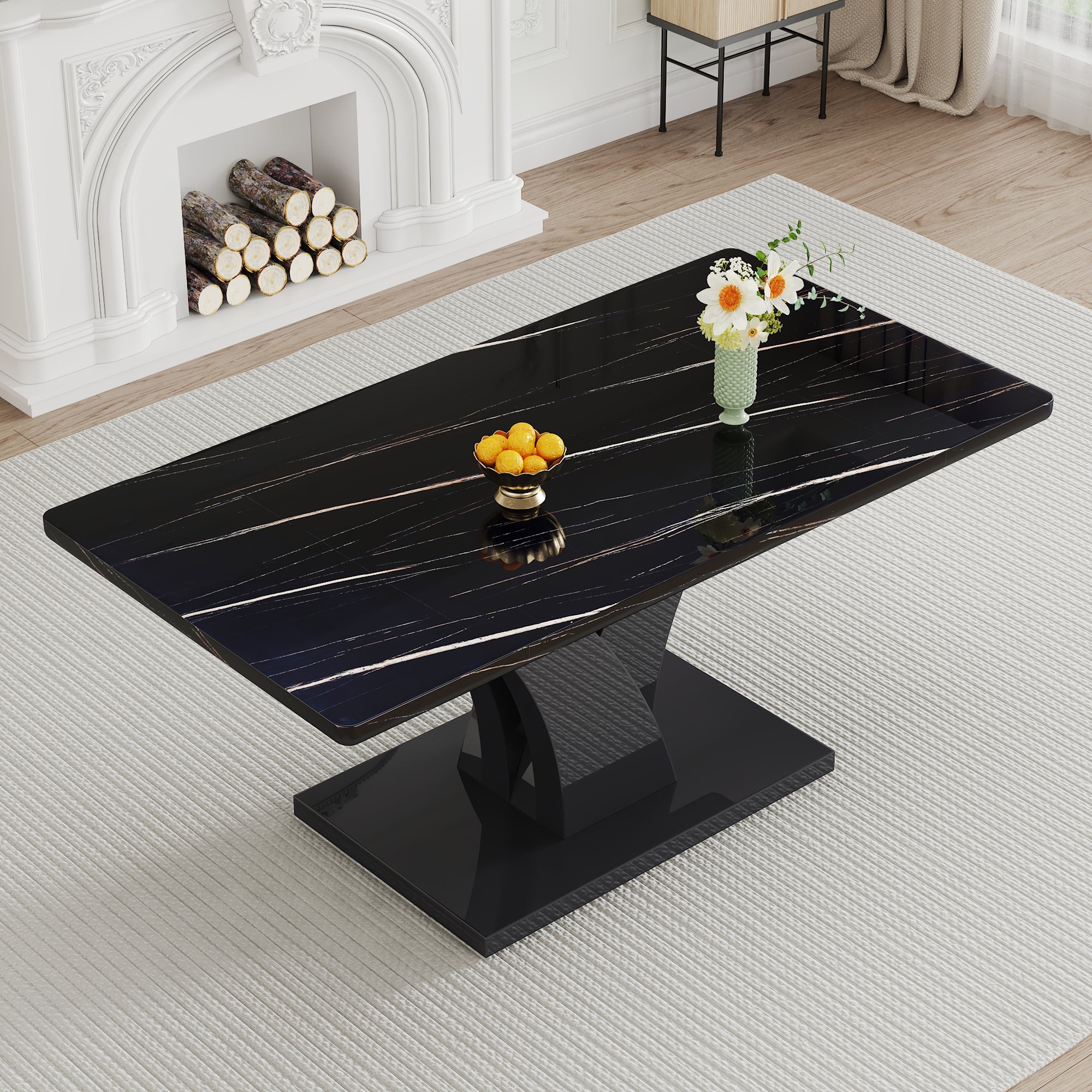 Modern Dining Table, Black Desktop And Black Mdf Leg Dining Table Are The Perfect Choice For Dinner, Conference, Home And Office Decoration F 790 Black Mdf