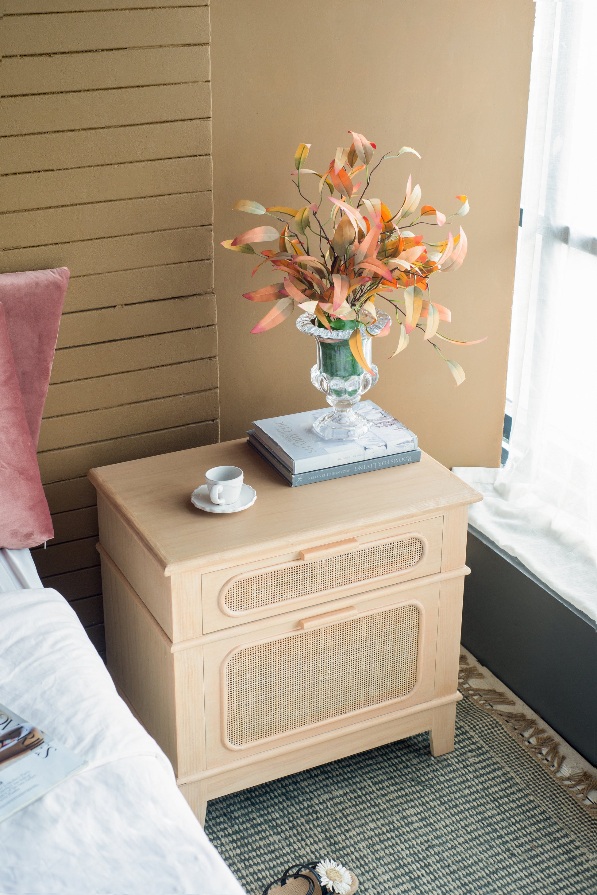 27.5X18X26" Bedside Table Brown Mdf