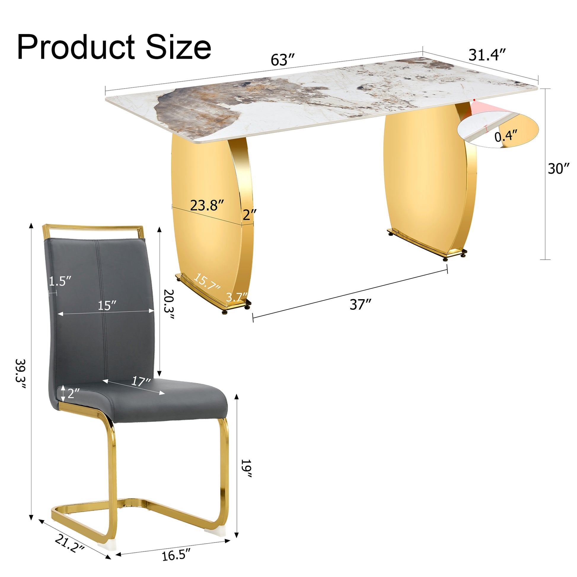 Table And Chair Set, Rock Plate Table Top, Gold Metal Table Legs, Stable And Beautiful, Suitable For Most Home Styles. Modern Simple Dining Table, Comfortable Seating. Grey Gold Seats 6 Sintered Stone