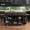 K&K 53Inch Large Kitchen Island With Drop Leaf, Power Outlet, Door Internal Storage Rack, Rolling Kitchen Cart On 5 Wheels With 5 Open Side Racks For Kitchen, Dining Room,Black Not Include Bar