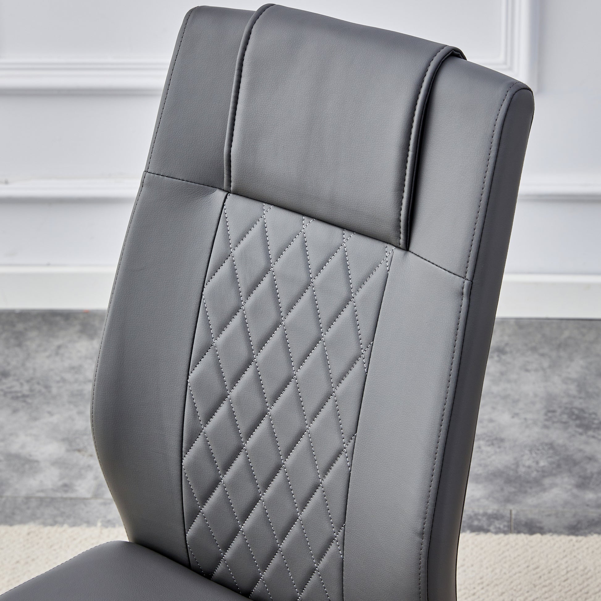 Table And Chair Set.Large Modern Rectangular Table With 0.4 Inch Patterned Glass Tabletop And Large Mdf Table Legs.Comes With 8 Chairs With Faux Leather Cushioned Seats And Golden Metal Legs. Gold White Seats 8 Mdf Glass