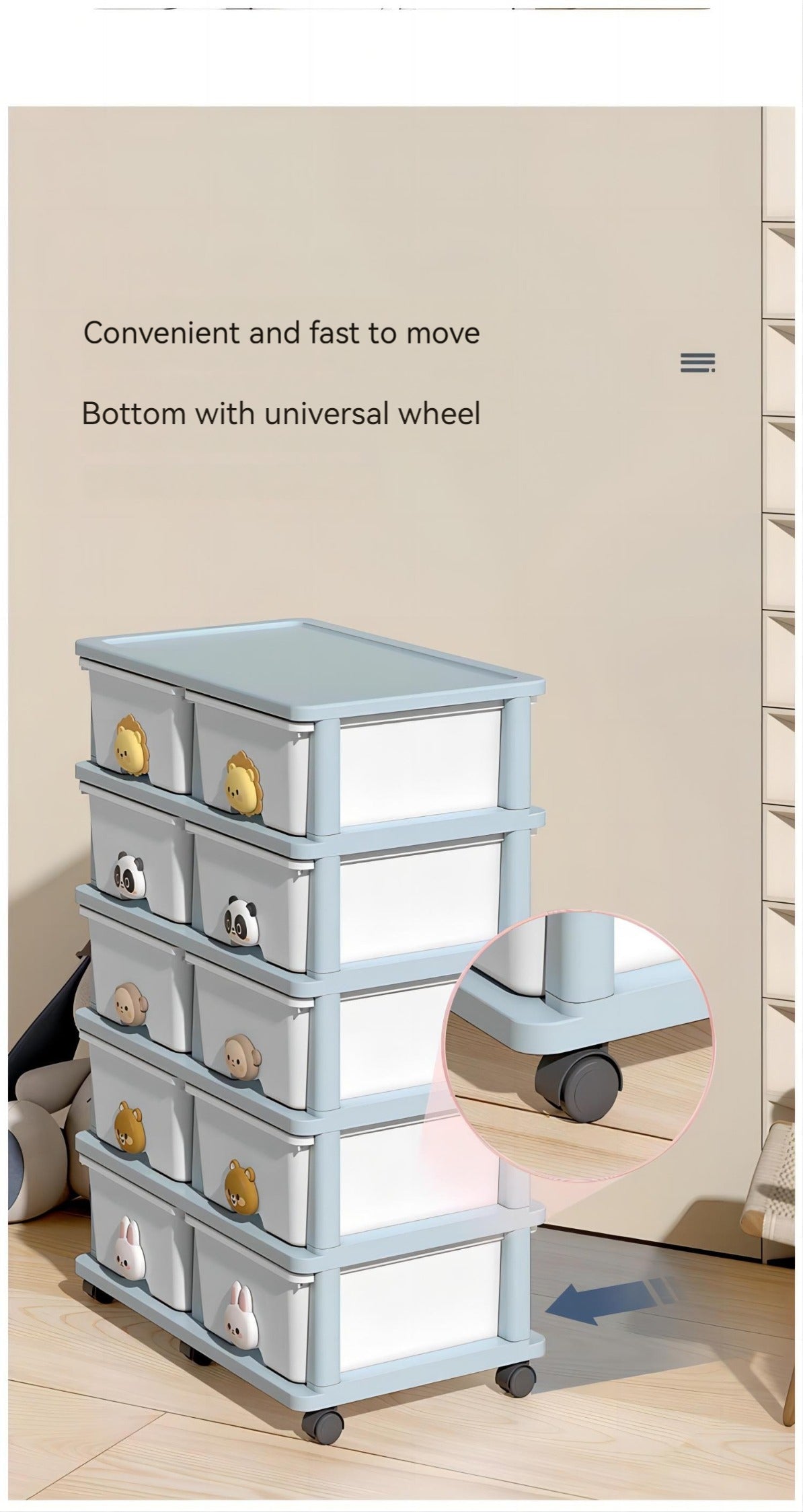 Drawer Storage Rack 8 Drawers 4 Layer, Flexible Mobility With Wheels,Wardrobe Storage Organization, Books, Toys, Miscellaneous Storage Rack Suitable For Study, Bedroom, Living Room, Dormitory, Etc White Blue Plastic