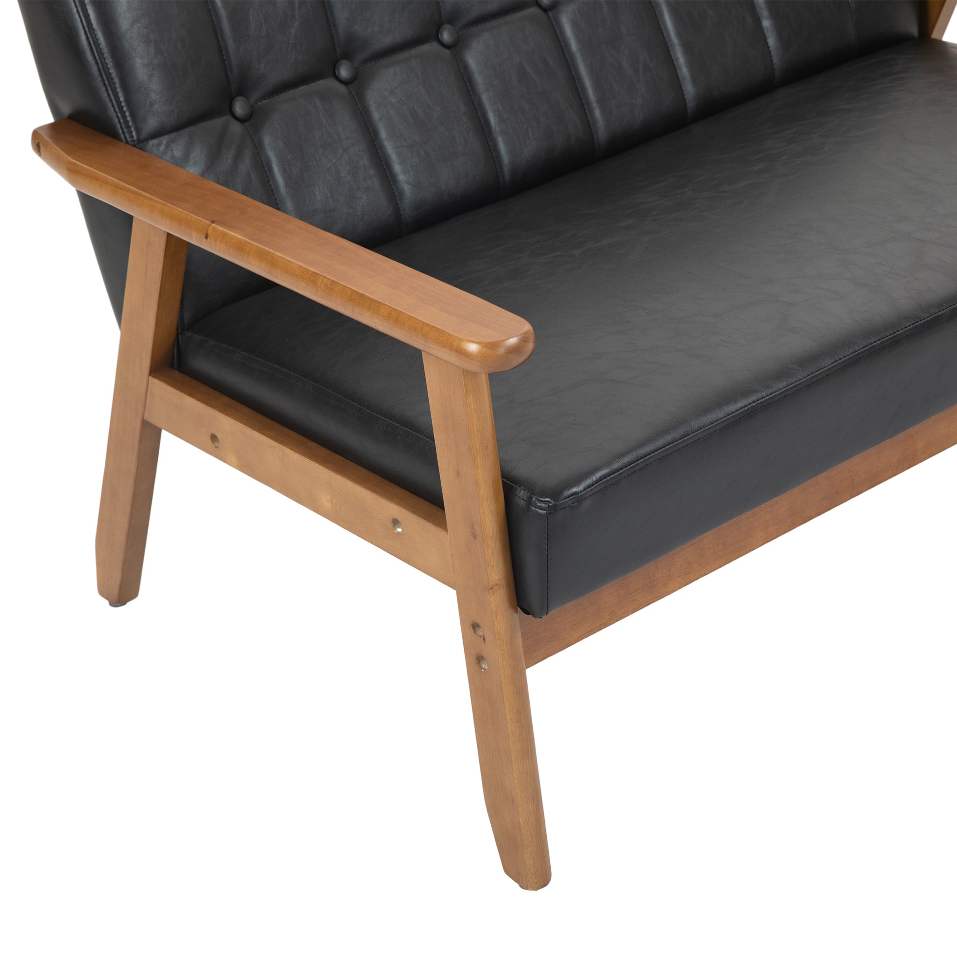 Coolmore Mid Century Modern Solid Loveseat Sofa Upholstered Pu Leather Loveseat, 2 Seat Upholstered Loveseat Sofa Modern Couch Black Pu Pu Leather 2 Seat